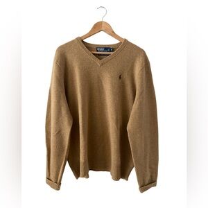Polo Ralph Lauren Vintage The Lambswool V Neck Sweater in Tan camel size XL